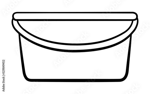 Wide plastic bucket for cleaning in black lines on white backgound