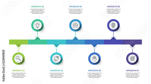 Creative concept for infographic with 7 steps, options, parts or processes. Business data visualization.