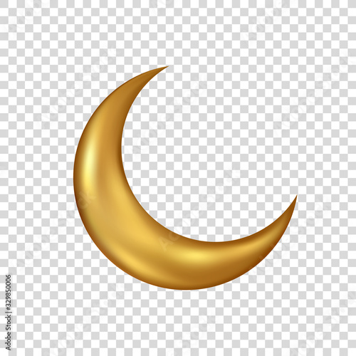 Vászonkép Gold 3d moon on transparent background. Vector golden crescent.