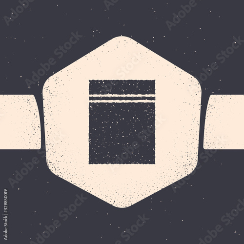 Grunge Plastic bag with ziplock icon isolated on grey background. Monochrome vintage drawing. Vector Illustration