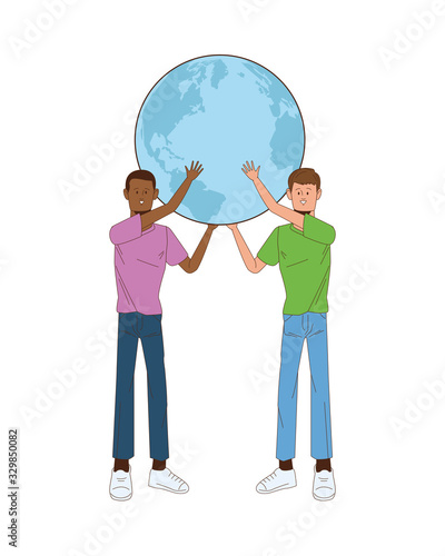 interracial men lifting planet earth avatars characters