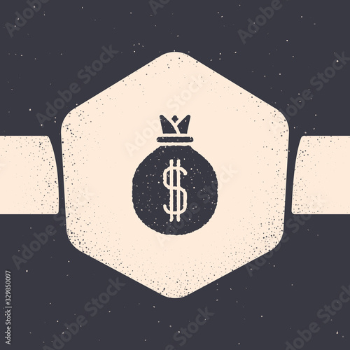 Schilderij op canvas Grunge Money bag icon isolated on grey background