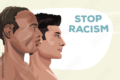 couple of interracial men stop racism campaign