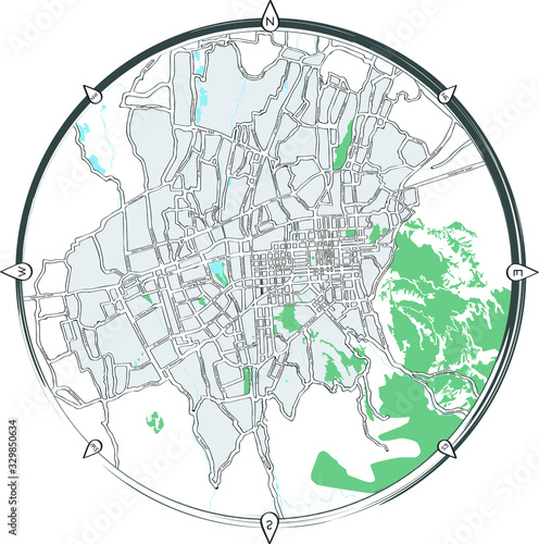 Map of the Almaty city. Kazakhstan. Vector line map.
