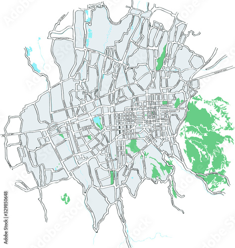 Map of the Almaty city. Kazakhstan. Vector line map.