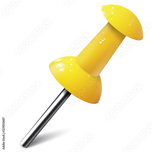 Realistic push pin in yellow color. Thumbtack