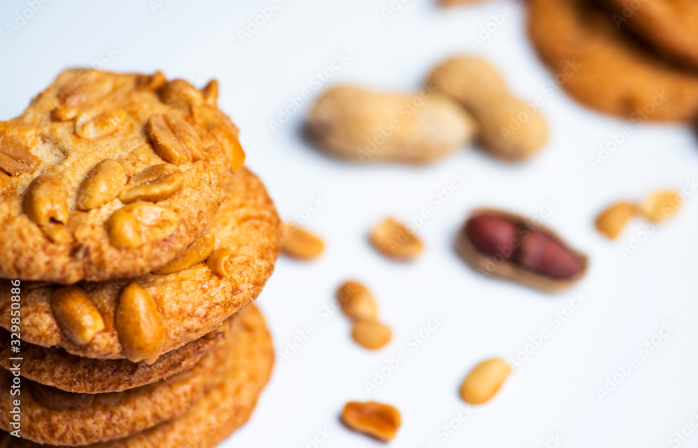 Group of cookies with peanuts on mat. Group of cookies with peanuts on mat.
