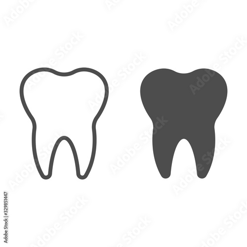 Clean single tooth with root line and solid icon. Teeth care symbol, outline style pictogram on white background. Dentistry sign for mobile concept and web design. Vector graphics. photo