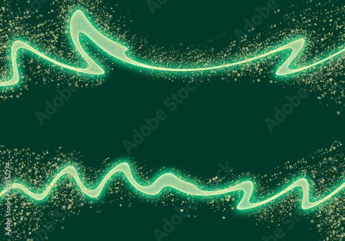 abstract spiral glowing light with glitter on green background, concept for copy space or fame background template
