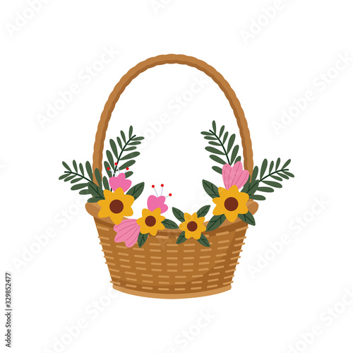 basket straw with floral decoration easter