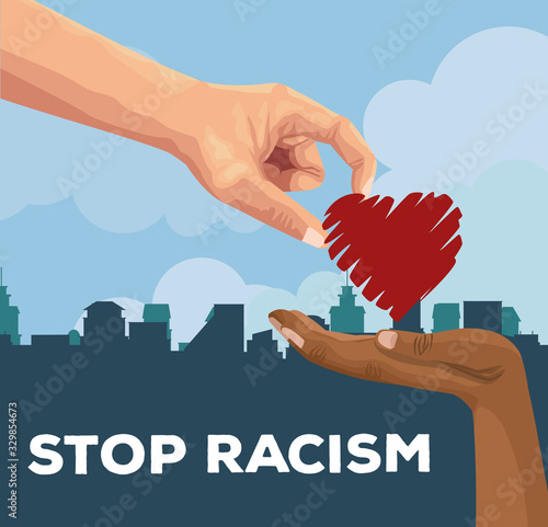 interracial hands with heart stop racism campaign