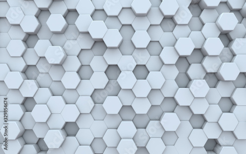 White hexagonal background, white abstract backgroun, 3d render, 3d illustrationd