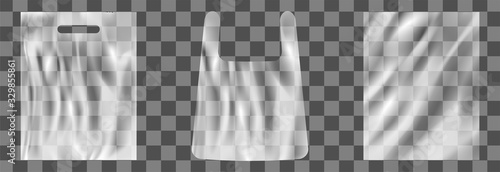 polyethilene stretched plastic bag on transparent