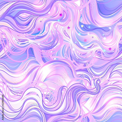 Vector color abstract hand-drawn hair pattern with waves and clouds