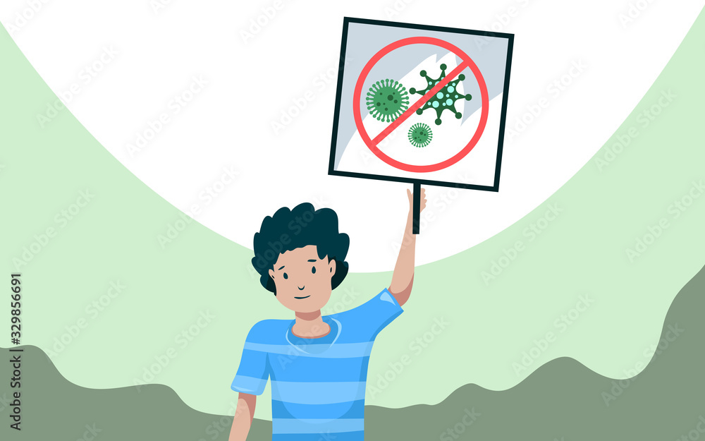Stop 2019-nCoV covid-19 demonstration. Coronovirus alert. Dangerous virus epidemic protest. Isolated vector illustration in cartoon style Stop 2019-nCoV covid-19 demonstration. Coronovirus alert. Dangerous virus epidemic protest. Isolated vector illustration in cartoon style