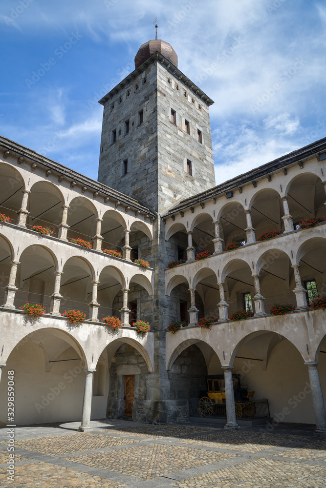 Courtyard of Stockalper castle in Brig, Switzerland