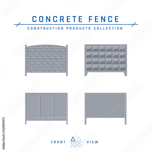 Concrete fence icons in flat style, vector