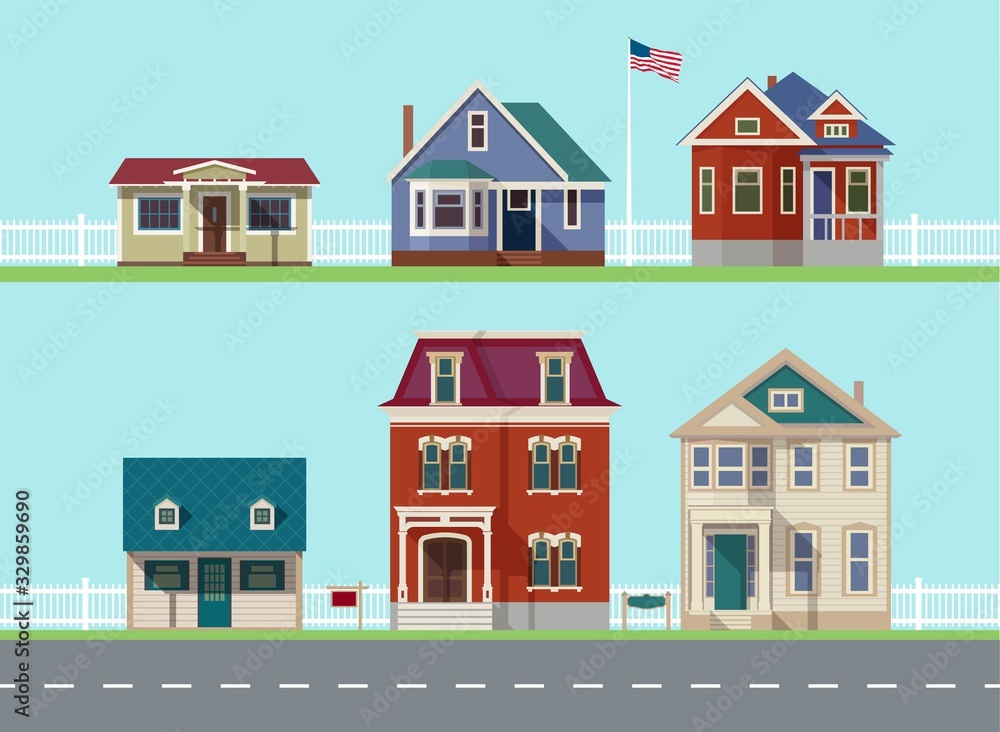 House icon collection. Family house. Flat icons vector house. Double decker. Cartoon house. Street with houses