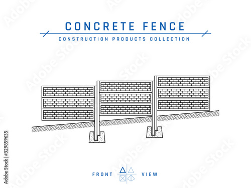 Concrete fence icons in flat style, vector