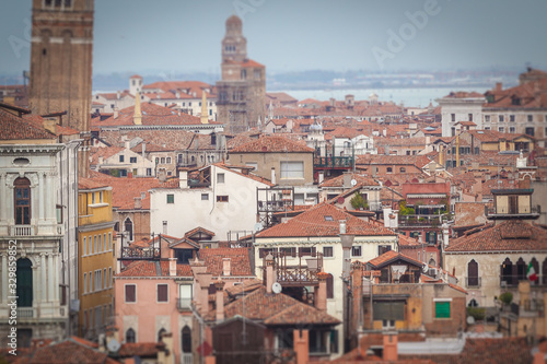 Tilt shift effect of Venice houses roofs, Italy