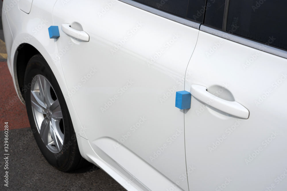 White Car's Door and Foam Protector. Stock Photo
