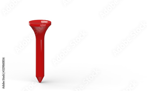 3d rendering. A standing red golf tee on white background.