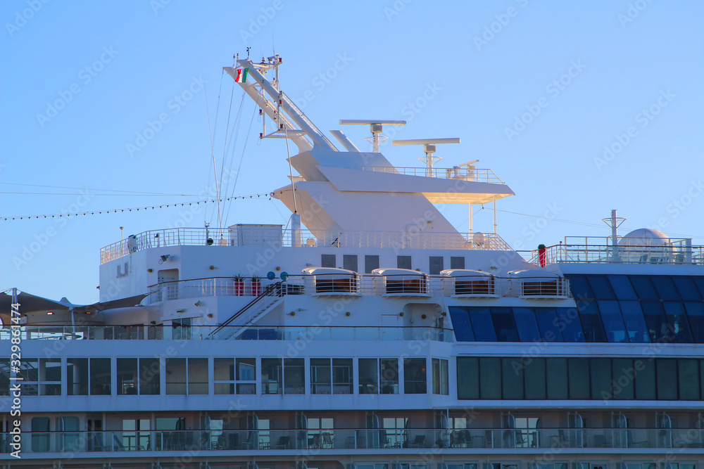 Commercial marine radar antennas on cruise liner under Italian flag