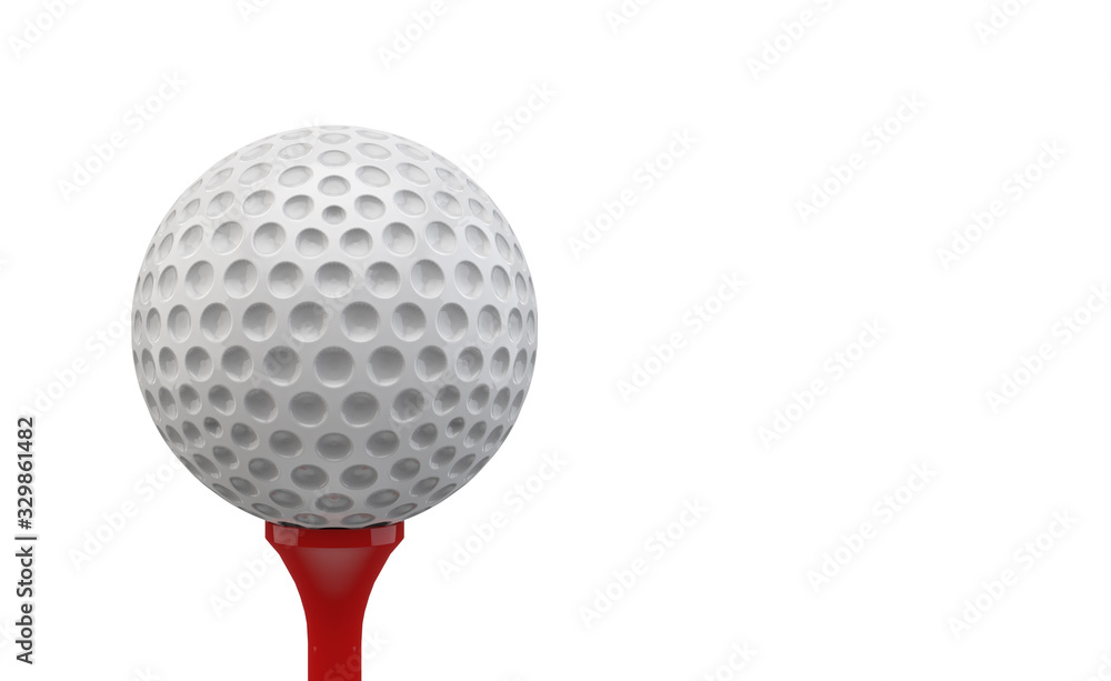 3d rendering. white Golf ball on red tee with clipping path isolated on white background. 3d rendering. white Golf ball on red tee with clipping path isolated on white background.