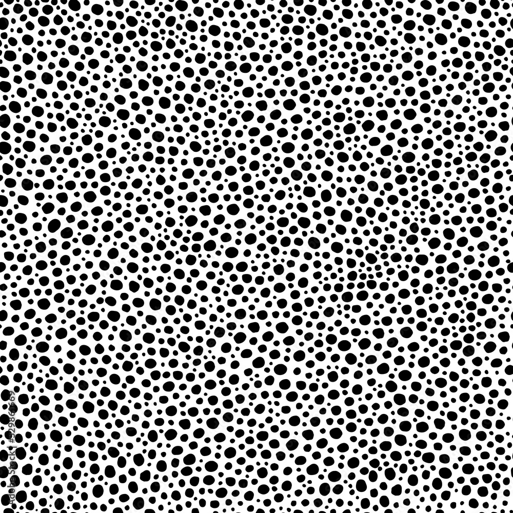 Seamless pattern. Black dots of irregular shape and different sizes isolated on white background. Art texture. Texture for print, wallpaper, home decor, textile, package design Seamless pattern. Black dots of irregular shape and different sizes isolated on white background. Art texture. Texture for print, wallpaper, home decor, textile, package design