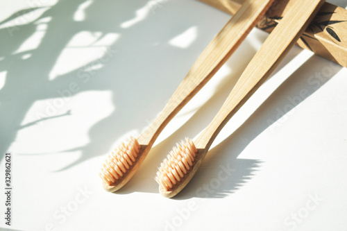 Bamboo brushes on a white background. eco- friendly product for health. Zero waste.