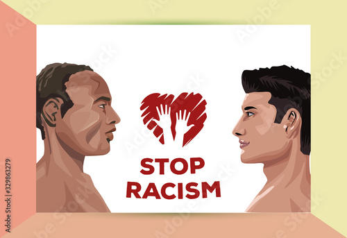 couple of interracial men stop racism campaign