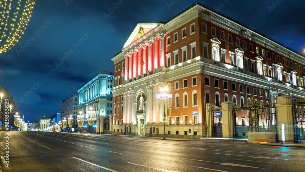 night view of Tverskaya street in Moscow, Russia