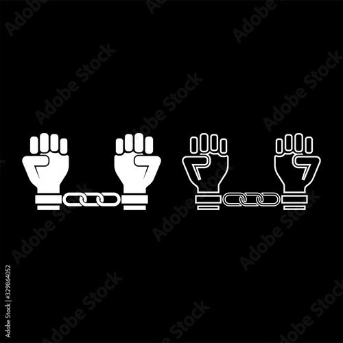 Handcuffed hands Chained human arms Prisoner concept Manacles on man Detention idea Fetters confine Shackles on person icon outline set white color vector illustration flat style image