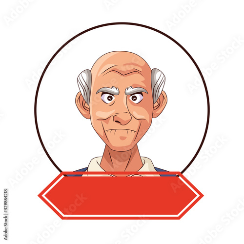 old grandfather character with ribbon frame
