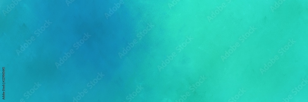 vintage abstract painted background with light sea green and dark cyan colors and space for text or image. can be used as horizontal background texture