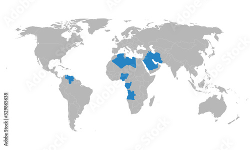 OPEC member countries highlighted on world map vector. Perfect for business concepts, backgrounds, backdrop, banner, poster, sticker, label and wallpapers.