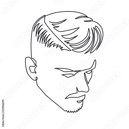 Continuous one line drawing of adult man portrait with beard and mustache. Fashionable men's style vector illustration.