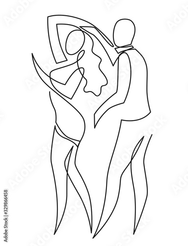 Sexy Salsa couple dancing continuous one line drawing. Latin ballroom dance sign