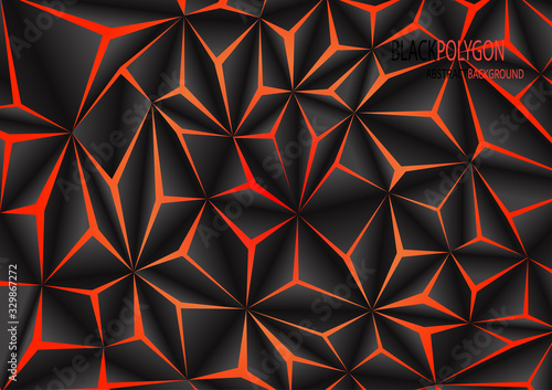 Abstract black polygon orange light futuirstic technology design background vector illustration.
