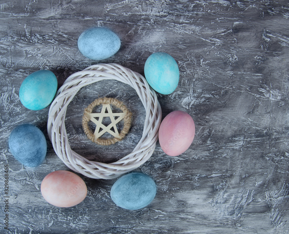 Wiccan ritual for Ostara. Colored eggs and pentacle Stock-Foto | Adobe ...