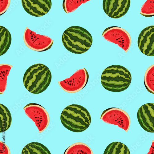 Watermelon with slice abstract pattern for surface and textile design. Watermelon background. Seamless watermelon pattern
