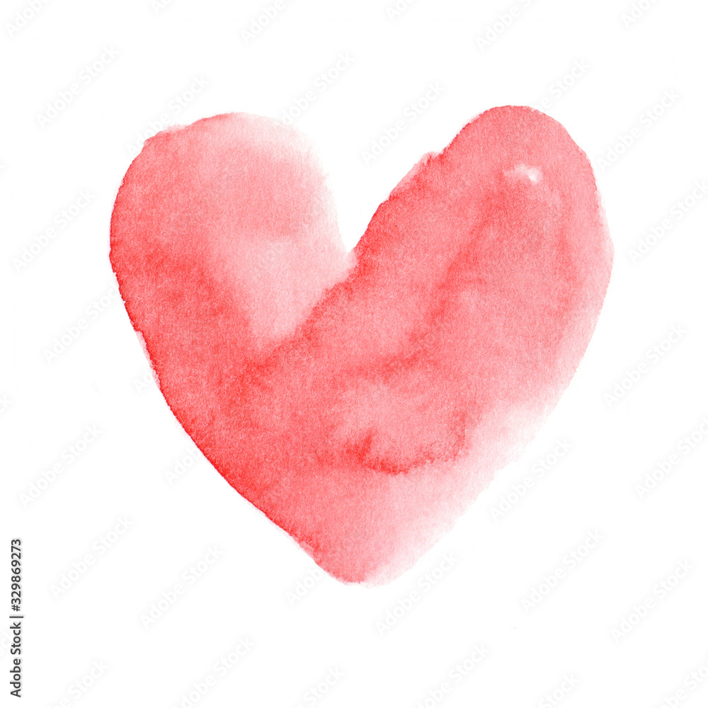 Hand-drawn painted cute pink heart, element for design. Valentine's day. For holiday, postcard, poster, carnival, banner, birthday and children's illustration. Watercolor Beautiful heart. Love