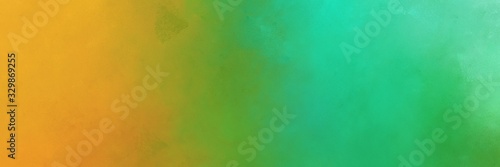 medium sea green, golden rod and olive drab color background with space for text or image. vintage texture, distressed old textured painted design. can be used as horizontal background graphic