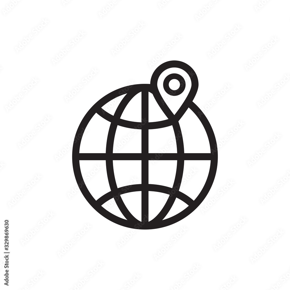globe icon with map pin icon in trendy flat style globe icon with map pin icon in trendy flat style