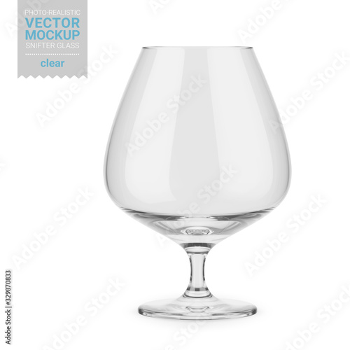 Clear brandy snifter glass template. Vector mockup.