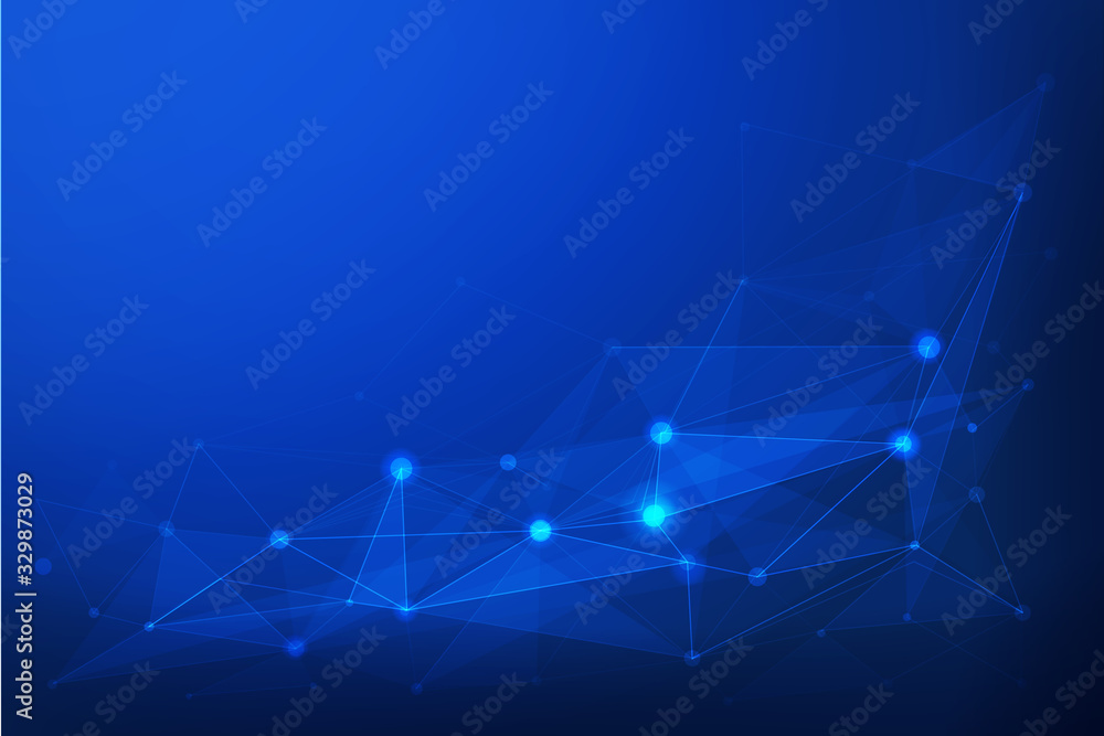 Internet connection. Blue polygonal background. Neural network. Abstract sense of science and technology graphic design, Futuristic cyberspace communication concept