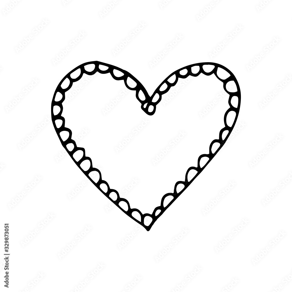 Obraz premium Simple doodle vector heart for valentine's day cards, posters, wrapping and design. Hand drawn heart, isolated on white backdrop. Geometric shape, symbol Valentine's Day illustration.