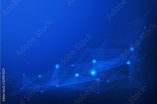 Internet connection. Blue polygonal background. Neural network. Abstract sense of science and technology graphic design, Futuristic cyberspace communication concept