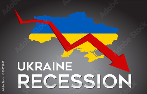 Map of Ukraine Recession Economic Crisis Creative Concept with Economic Crash Arrow.