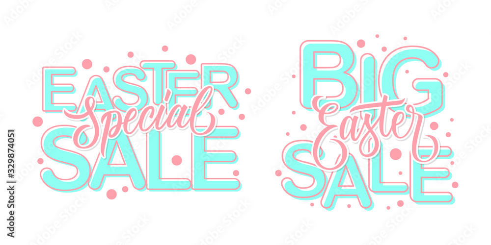 Easter Sale promotional commercial templates set. Holiday season special offer labels with hand lettering for discount shopping, retail, promotion and advertising. Vector illustration.